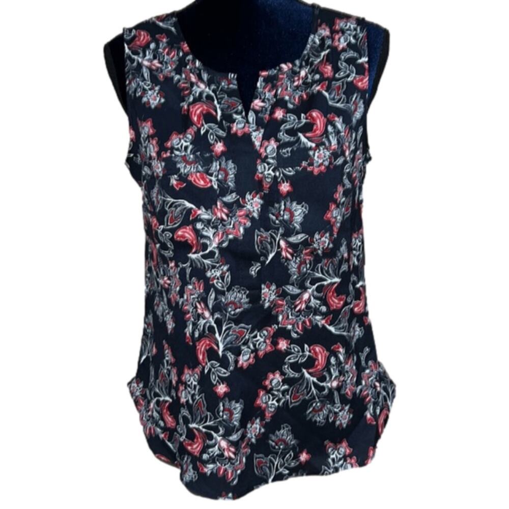 Anne Taylor floral print blouse Sleeveless Small Blue Red White